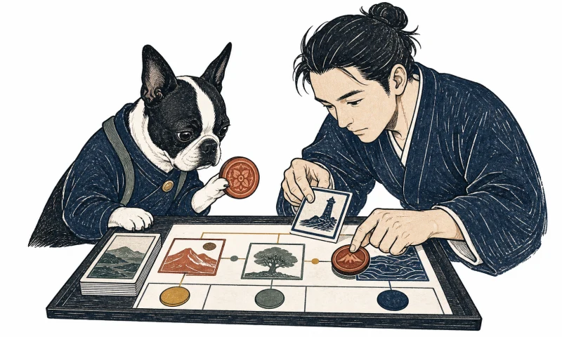 A Boston terrier and a person connecting decisions to source evidence